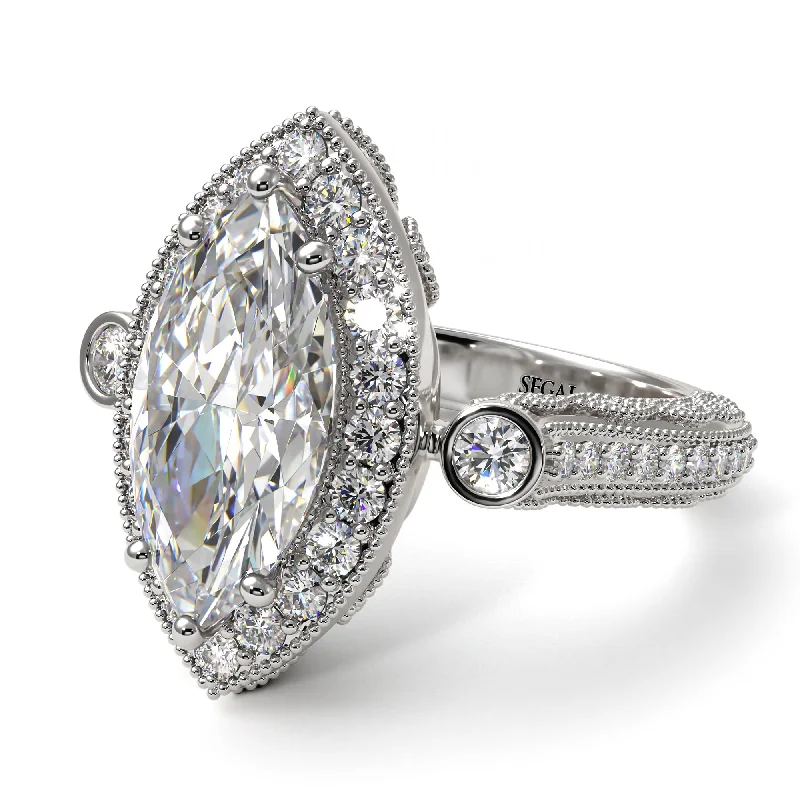 Elegant engagement rings for women-Milgrain Halo Marquise Diamond Engagement Ring - Noreen No. 3