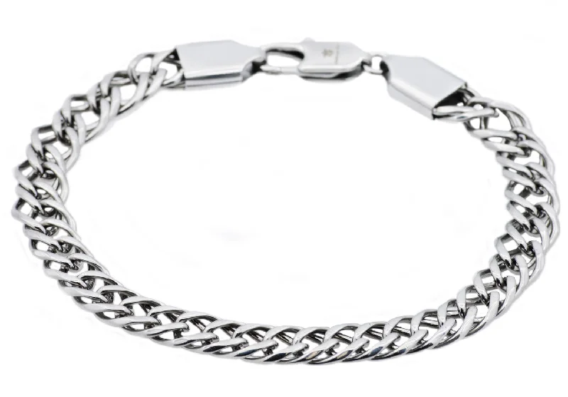 Boho bangle bracelets for women-Mens Stainless Steel Double Link Chain Bracelet