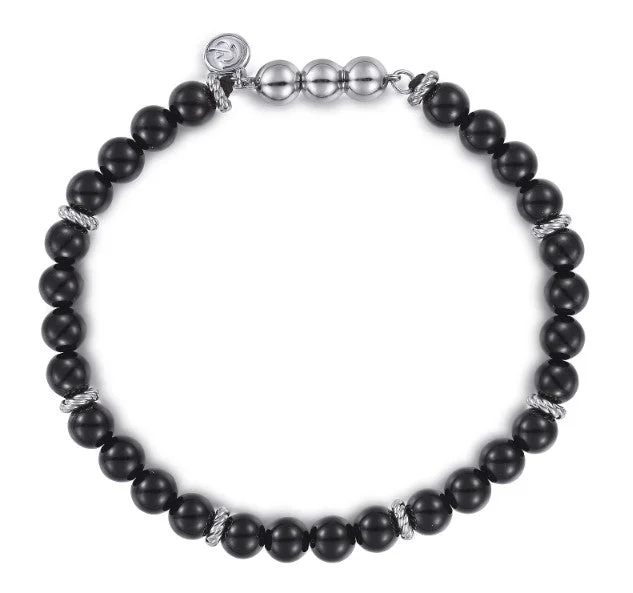 Beaded women bracelets-925 Sterling Silver and 6mm Black Onyx Beaded Bracelet