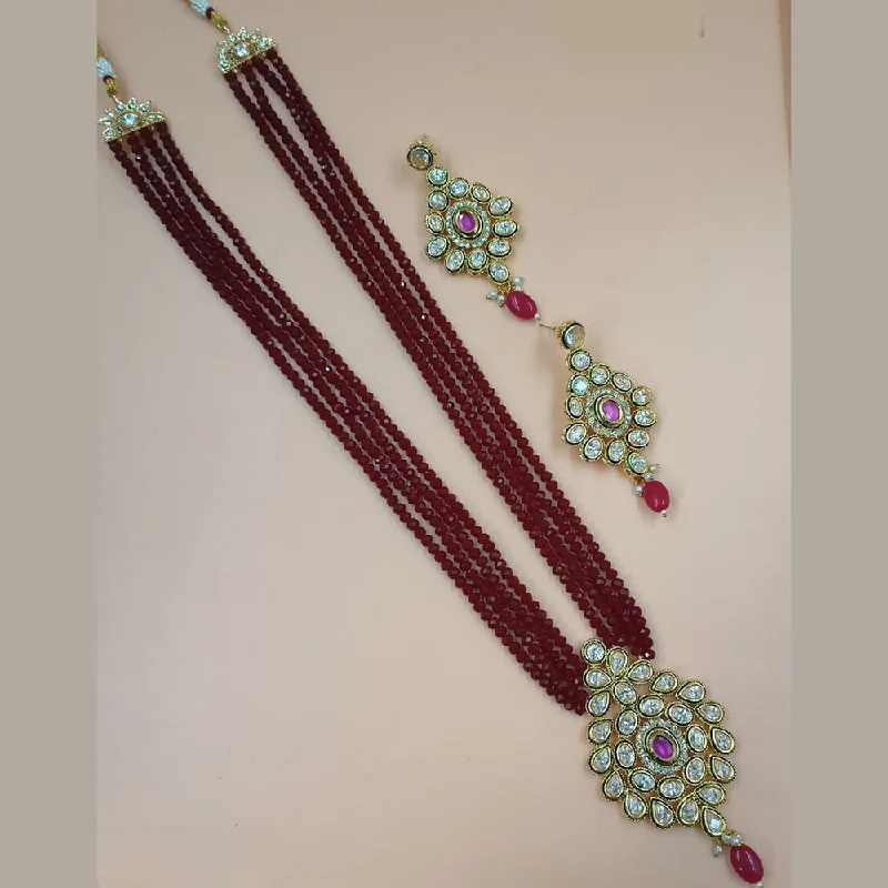 Pearl women necklaces-Padmawati Bangles Gold Plated Crystal Stone And Pearls Long Necklace Set