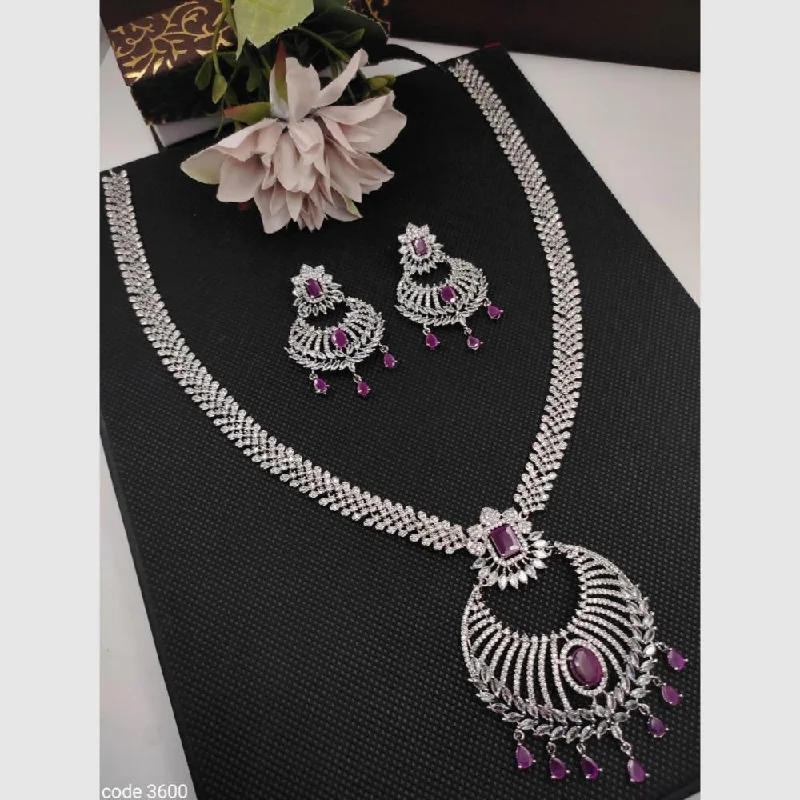 Couples necklaces-Aamrapali Silver Plated AD Necklace Set