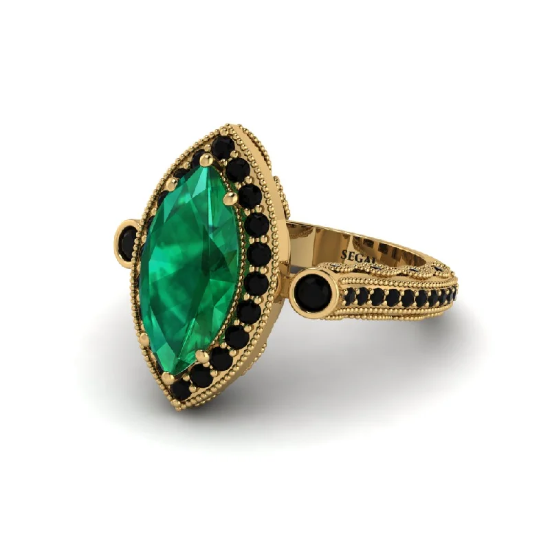 Engagement rings with sapphires for women-Milgrain Halo Marquise Emerald Engagement Ring - Noreen No. 34