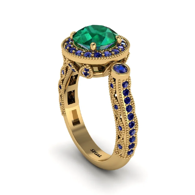 Eco-friendly engagement rings for women-Milgrain Halo Pave Emerald Engagement Ring - Mabel No. 64