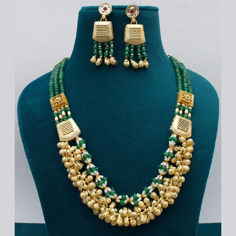 Gold women necklaces-JCM Gold Plated Pearls And Beads Necklace Set