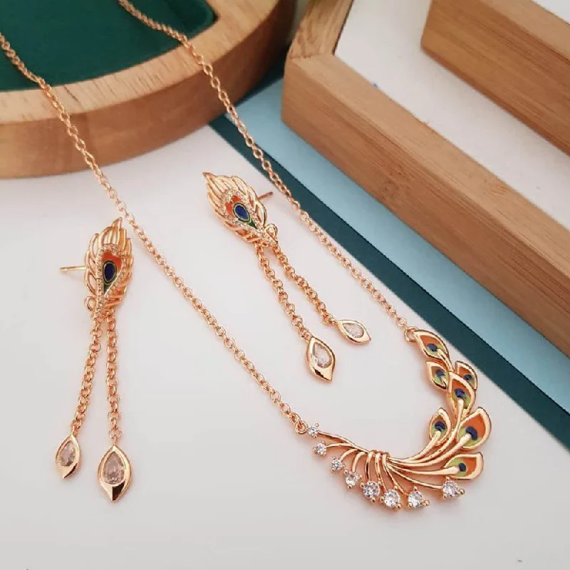 Simple women necklaces-Aamrapali Rose Gold Plated American Diamond Necklace Set