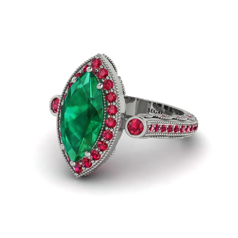 Luxury engagement rings for women-Milgrain Halo Marquise Emerald Engagement Ring - Noreen No. 51