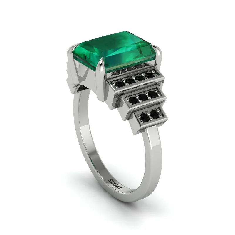 Engagement rings with side stones for women-Unique Geometric Radiant Emerald Engagement Ring - Wilma No. 36