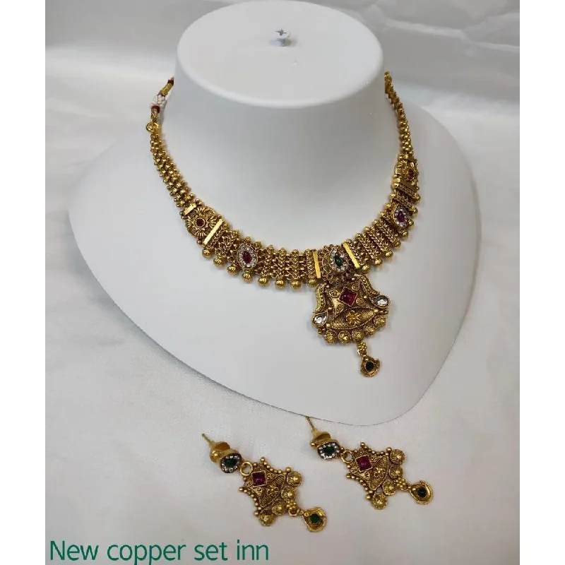 Small women necklaces-Akruti Collection Copper Gold Plated Pota Stone Necklace Set