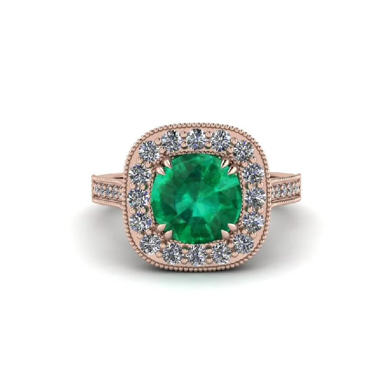 Unique engagement rings for women-Milgrain Halo Round Emerald Engagement Ring - Odette No. 5