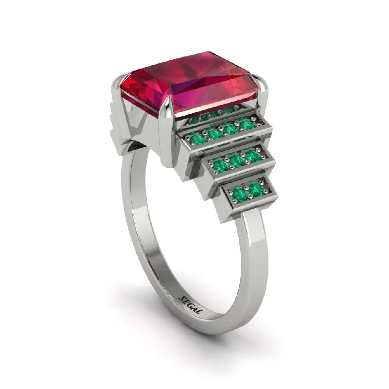 Engagement rings with emeralds for women-Unique Geometric Radiant Ruby Engagement Ring - Wilma No. 27