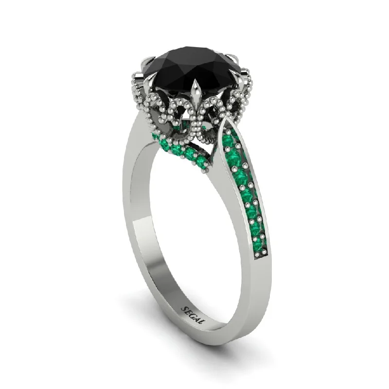 Ethical engagement rings for women-Black Diamond Milgrain Engagement Ring - Yara No. 24