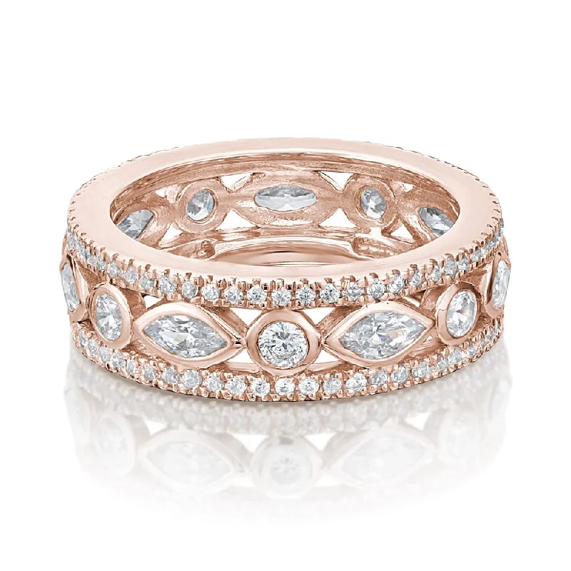 Personalized engagement women rings-All-rounder eternity band with 1.62 carats* of diamond simulants in 10 carat rose gold