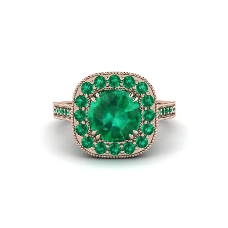 Engagement rings with vintage settings for women-Milgrain Halo Round Emerald Engagement Ring - Odette No. 20