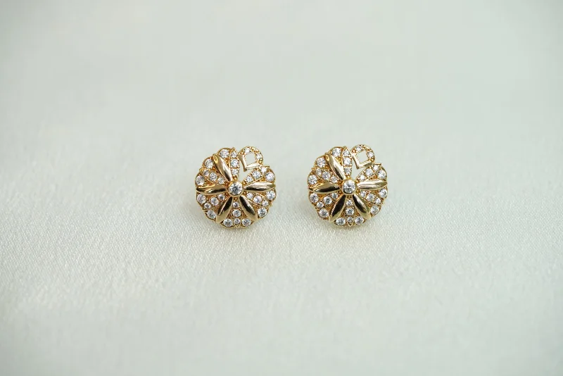 Oversized women earrings-14k Flower Crystal Earrings