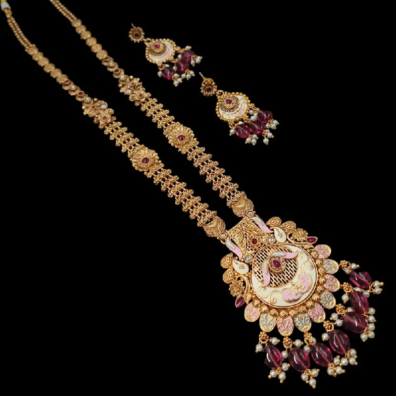 Love women necklaces-Padmawati Bangles Copper Gold Pota Stone Long Necklace Set