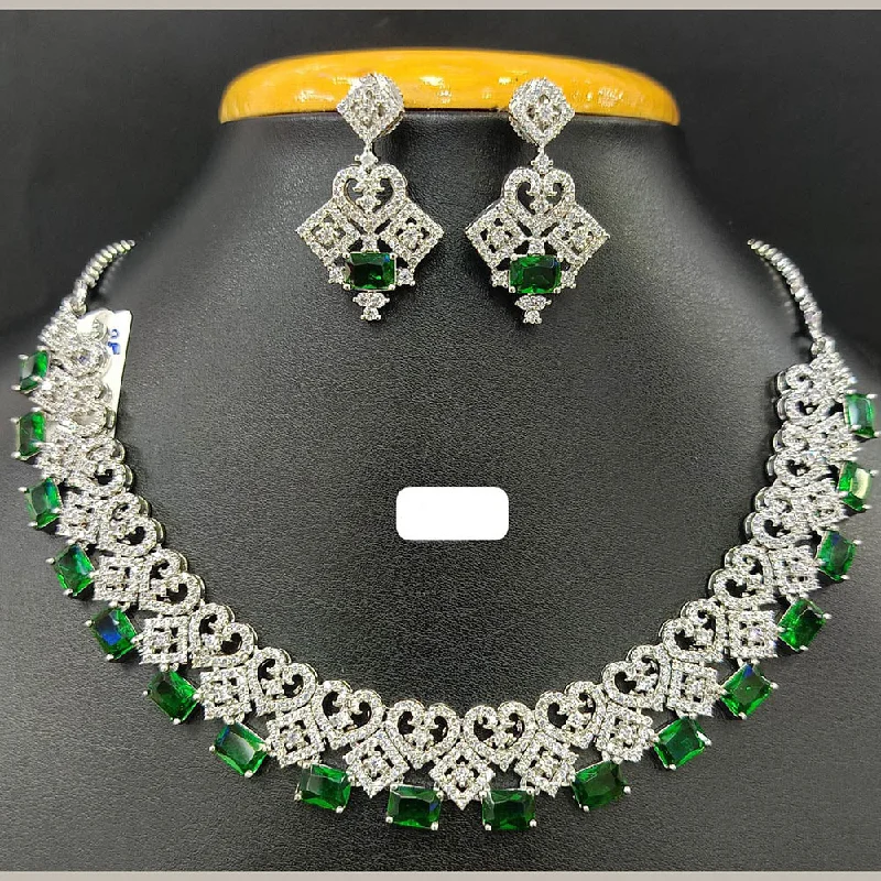 Ruby women necklaces-Jain Jewellers Silver Plated AD Choker Necklace Set