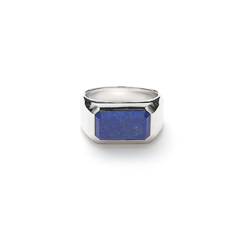 Birthstone gold women rings-Rectangle Signet Ring Lapis