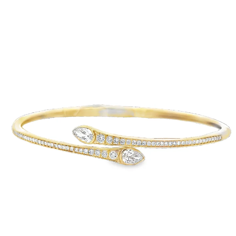 Large statement women bracelets-Pear Cut Diamond Bangle Bracelet in Yellow Gold