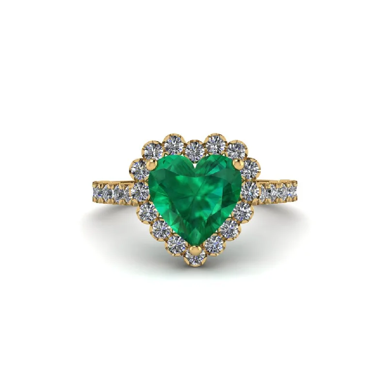 Engagement rings with wide bands for women-Halo Heart Emerald Pave Engagement Ring - Gail No. 4