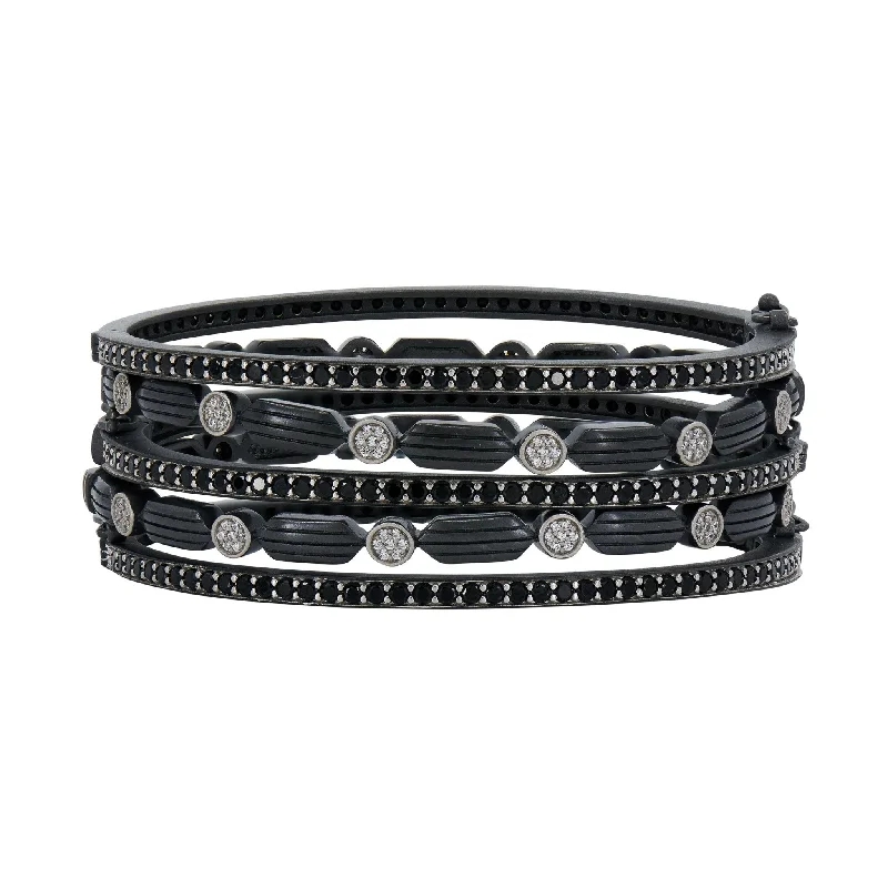 Customized charm women bracelets-Industrial Finish Ribbed Metro 5-Stack Hinge Bracelet