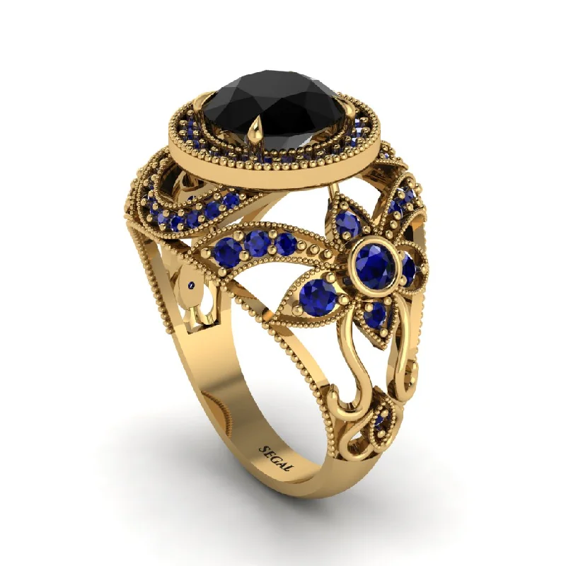 Non-traditional engagement rings for women-Edwardian Gold Engagement Ring Royal Antique With Black Diamond - Abbie No. 67