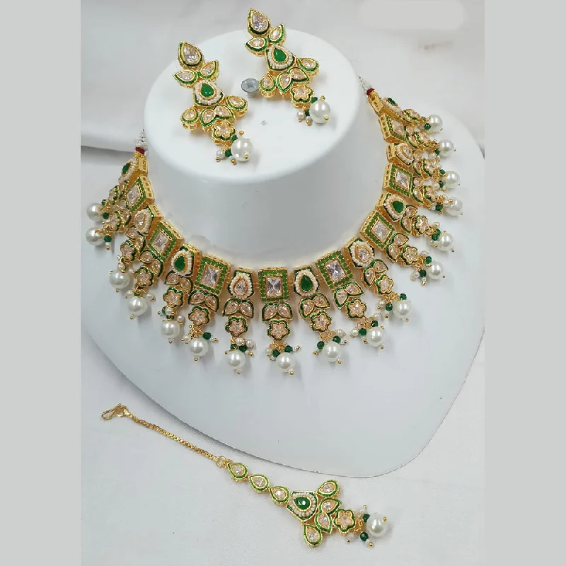 Cross women necklaces-Padmawati Bangles Gold Plated Crystal Stone And Pearls Necklace Set