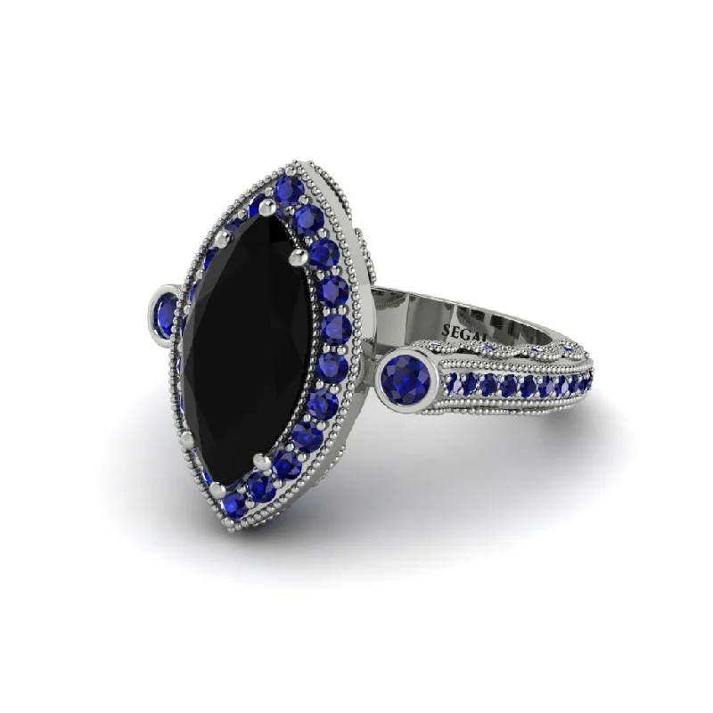 Engagement rings with pave diamonds for women-Milgrain Halo Marquise Black Diamond Engagement Ring - Noreen No. 69