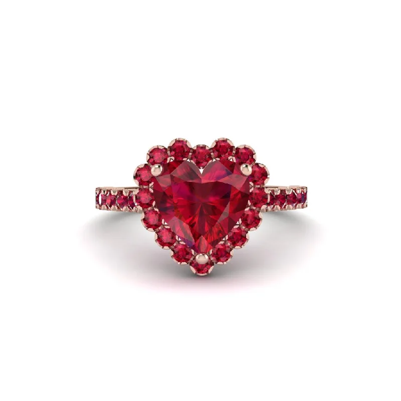 Unique engagement rings for women-Halo Heart Ruby Pave Engagement Ring - Gail No. 56