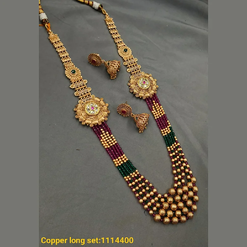 Jewelry women necklaces-Padmawati Bangles Copper Gold Plated Pota & Beads Long Necklace Set