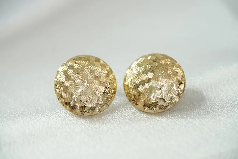 Luxury gold women earrings-14k Round Textured Clip Earrings