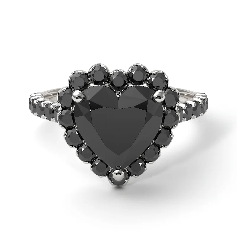 Engagement rings with teardrop diamonds for women-Halo Heart Black Diamond Pave Engagement Ring - Gail No. 39