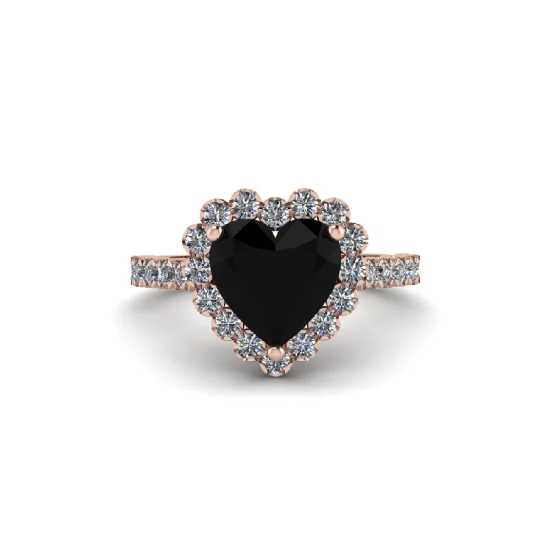 Heart-shaped engagement rings for women-Halo Heart Black Diamond Pave Engagement Ring - Gail No. 8