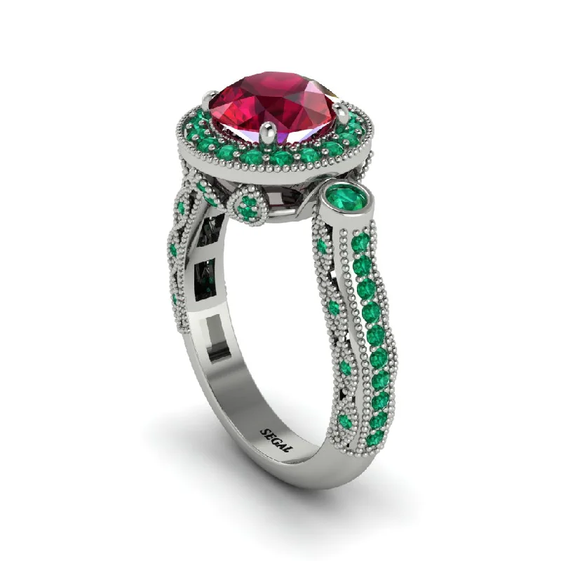 Engagement rings with unique settings for women-Milgrain Halo Pave Ruby Engagement Ring - Mabel No. 27