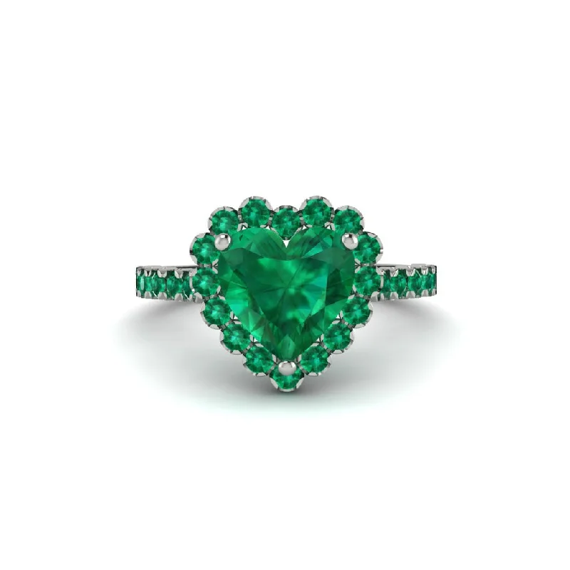 Engagement rings with split shanks for women-Halo Heart Emerald Pave Engagement Ring - Gail No. 21