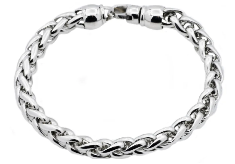 Statement bangles for women-Mens Stainless Steel Wheat Link Chain Bracelet