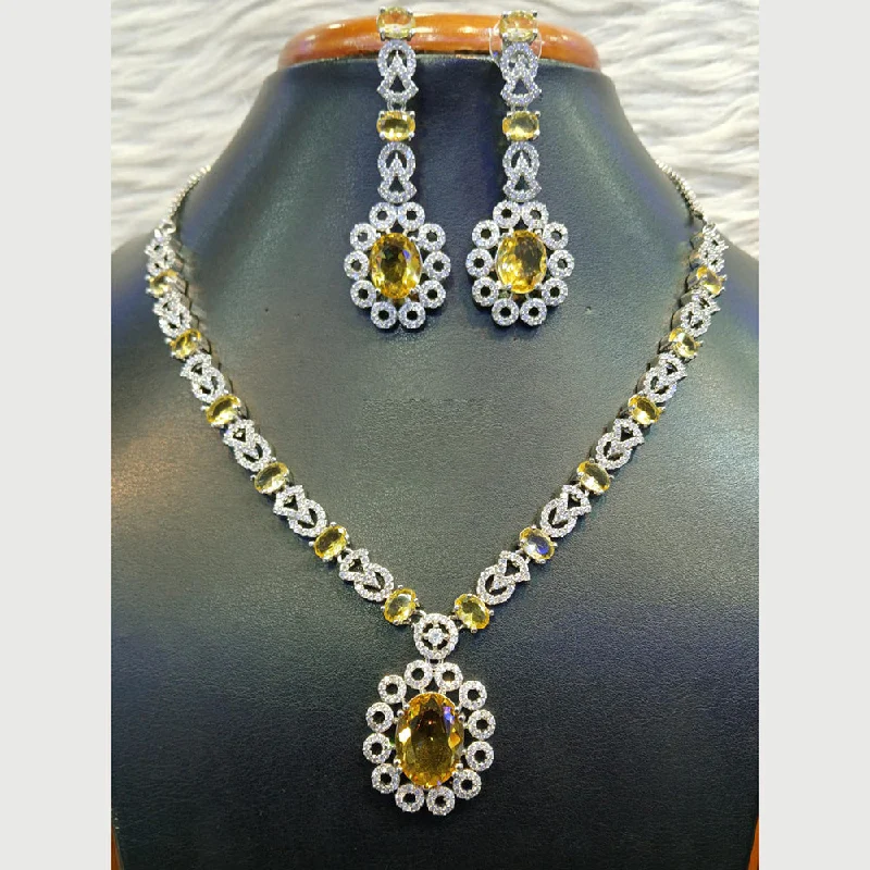 Heart women necklaces-Jain Jewellers Silver Plated AD Necklace Set