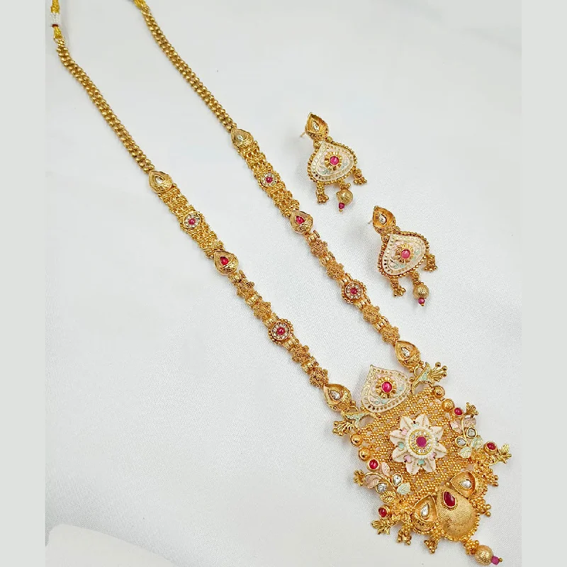 Noble women necklaces-Padmawati Bangles Copper Gold Pota Stone Long Necklace Set