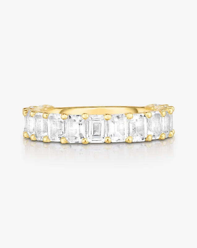 Gold plated women rings-Petite Emerald Cut White Topaz Ring