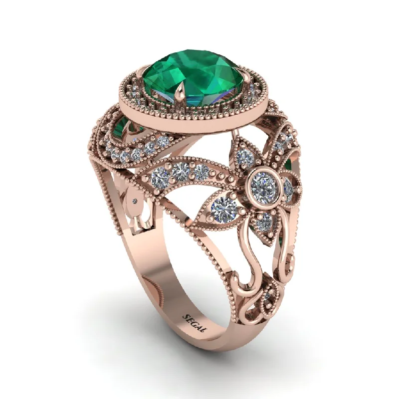 Vintage engagement rings for women-Edwardian Gold Engagement Ring Royal Antique With Emerald - Abbie No. 5