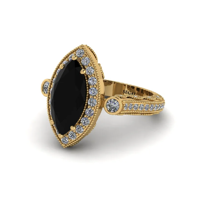 Engagement rings with teardrop diamonds for women-Milgrain Halo Marquise Black Diamond Engagement Ring - Noreen No. 7