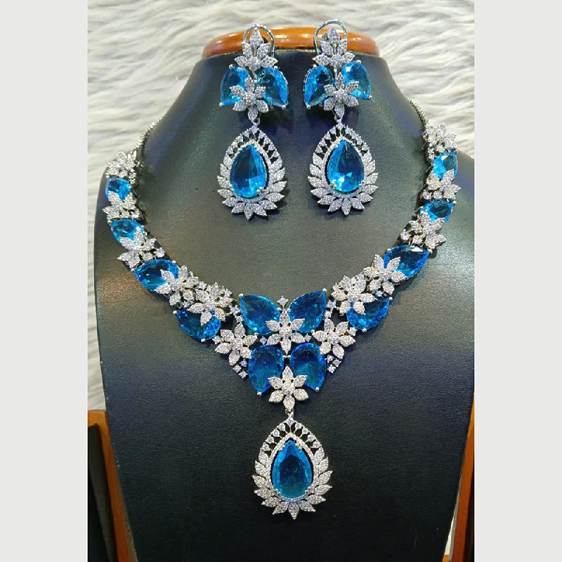 Diamond women necklaces-Jain Jewellers Silver Plated AD Necklace Set