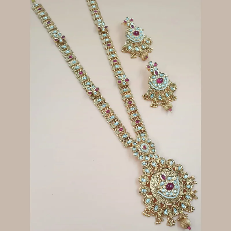 Retro women necklaces-Padmawati Bangles Gold Plated Polki Kundan And Pearls Long Necklace Set