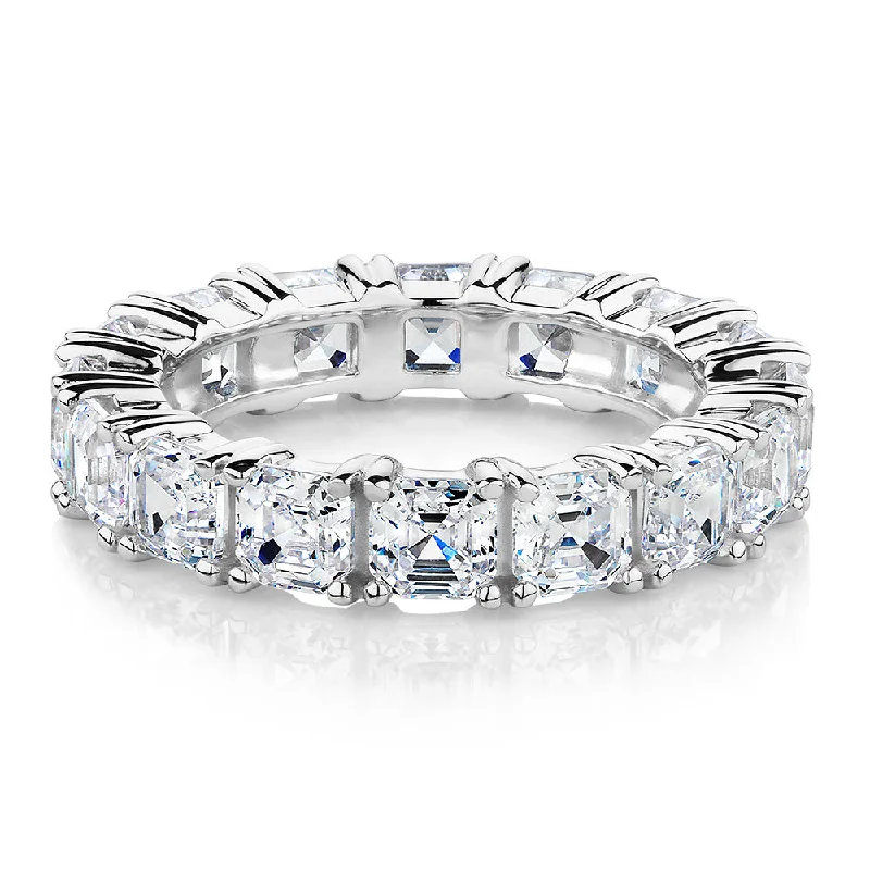 Birthstone women rings-All-rounder eternity band with 5.46 carats* of diamond simulants in 10 carat white gold