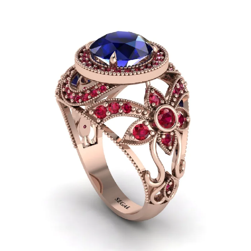 Engagement rings with pink diamonds for women-Edwardian Gold Engagement Ring Royal Antique With Sapphire - Abbie No. 59