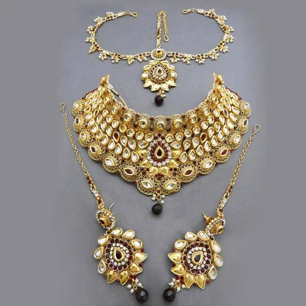 Moon women necklaces-Darshana Jewels Kundan Copper Double Necklace Set With Maang Tikka - FAP0108