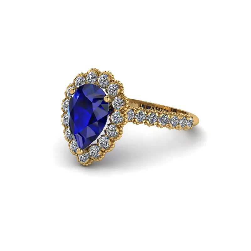 Engagement rings with unique settings for women-Halo Pear Sapphire Pave Engagement Ring - Ingrid No. 13