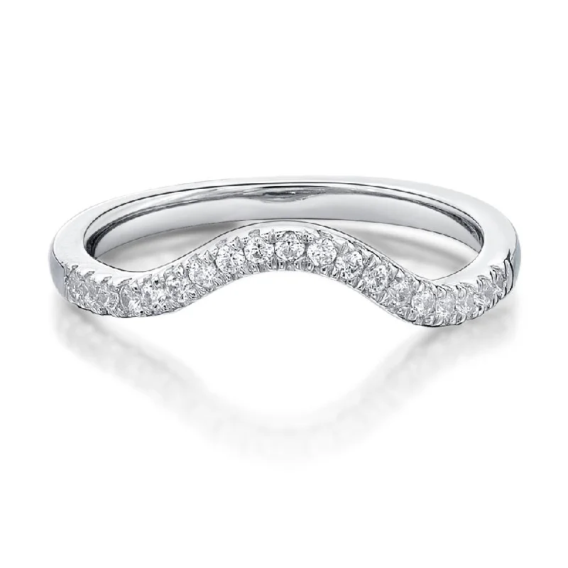 Crystal gemstone women rings-Curved wedding or eternity band in 14 carat white gold