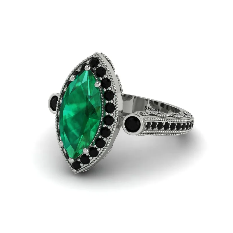 Three-stone engagement rings for women-Milgrain Halo Marquise Emerald Engagement Ring - Noreen No. 36