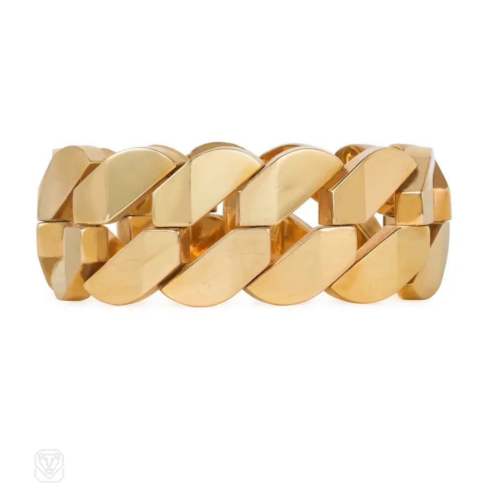 Designer women bracelets-Retro Italian gold bevelled tank bracelet