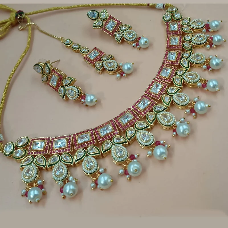 Unique women necklaces-Padmawati Bangles Gold Plated Crystal Stone And Pearls Necklace Set